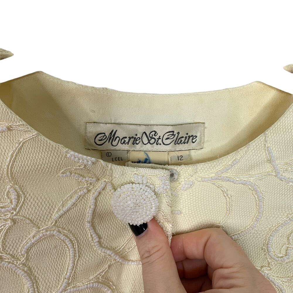 Vintage Marie St. Claire Beaded Jacket Blazer Cream Size 12 - Picture 3 of 6